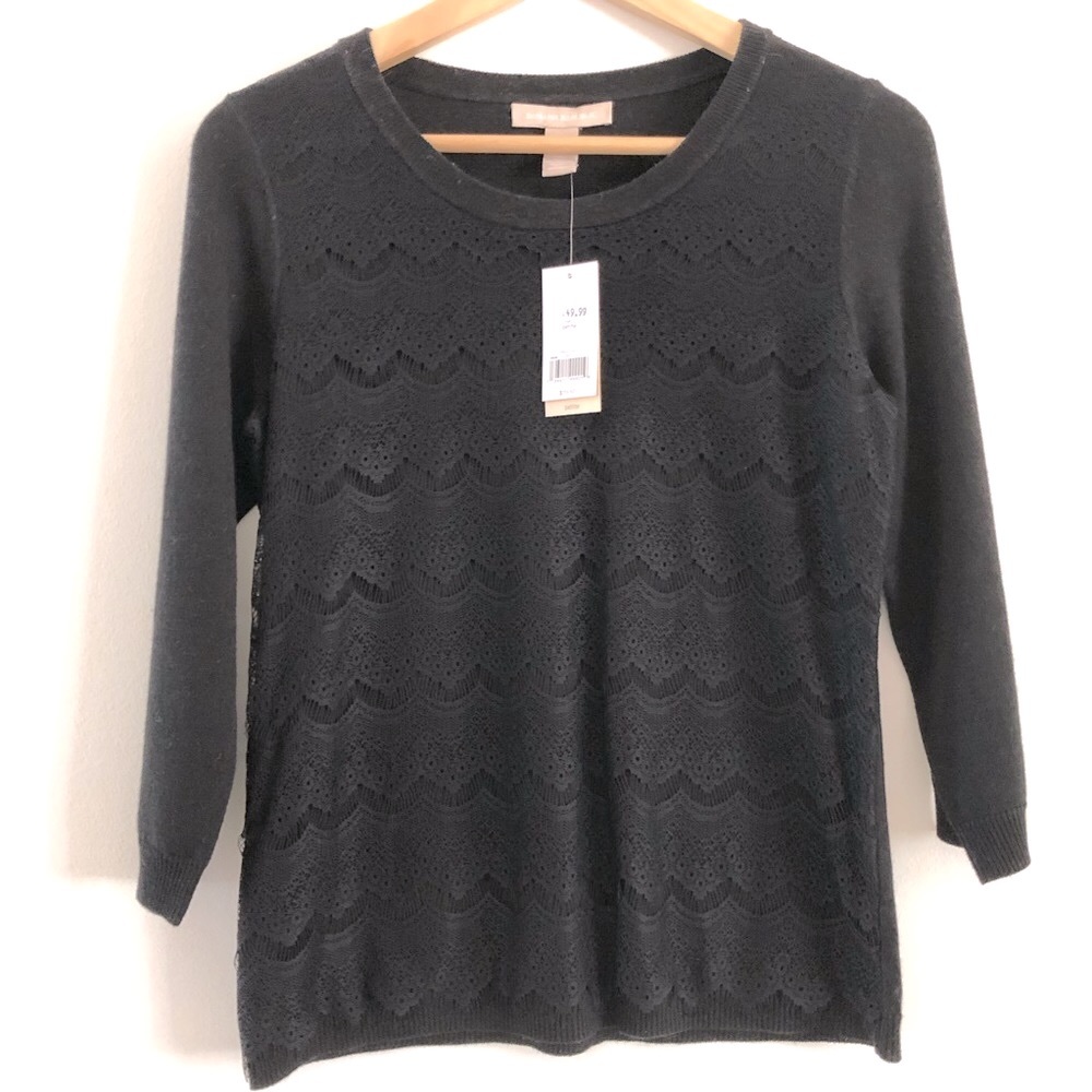 NWT Banana Republic black top with lace front sz S